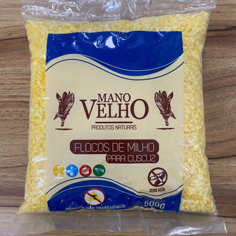 FLOCOS DE MILHO PARA CUSCUZ NATURAL NÃO TRANSGÊNICO | 500G | MANO VELHO