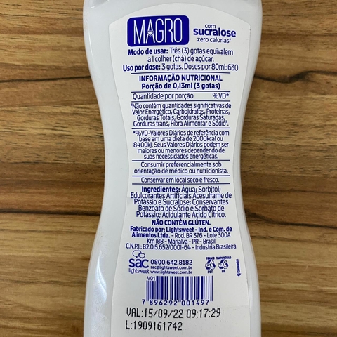 ADOÇANTE DIETETICO C/ SUCRALOSE LIQ | 80ML | MAGRO - comprar online