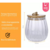 POTE DE VIDRO RISCAS COM TAMPA DE BAMBU 600ML - Manjericão Home & Décor 