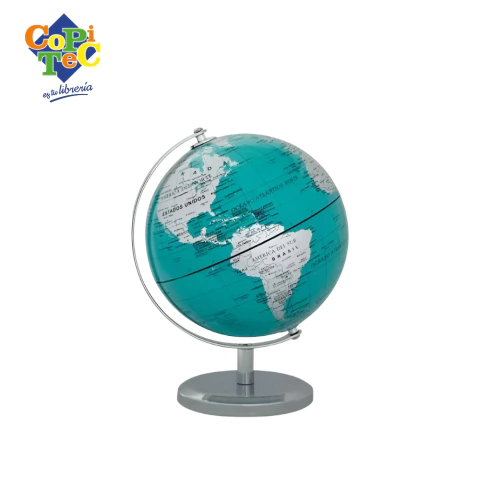 Globo Terráqueo Gloter 14 Cm Político Turquesa Base Cromada 14cm
