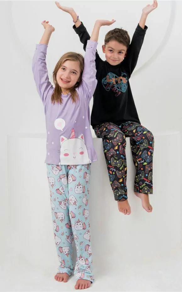5408 Set pijama kids c/estampa y pant modal gamuzado estampado unicor