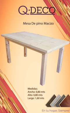 Mesa de pino Macizo 1.60 Mts Pata 3x3