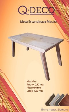 Mesa de pino Macizo 1.20 Mts Escandinava Vintage Pata 3x3