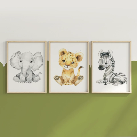 Quadro Decorativo Infantil - Trio: Safari Fofinho