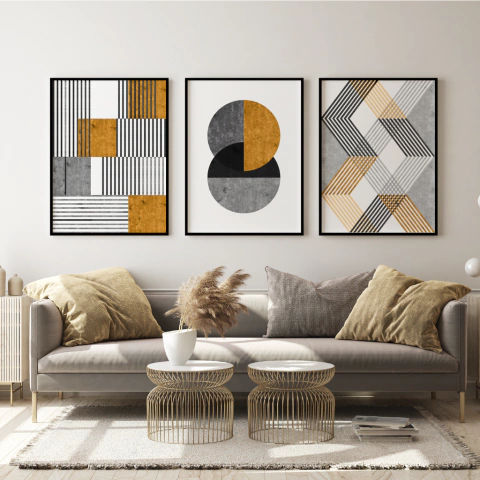 Quadro Decorativo - trio: geométrico laranja