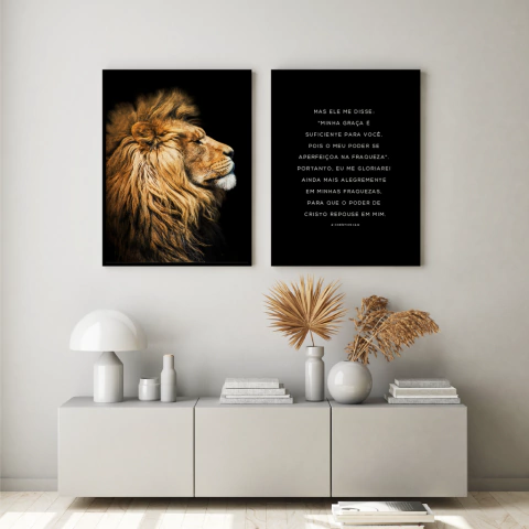 Quadro Decorativo - duo: leão de judá - a minha graça te basta