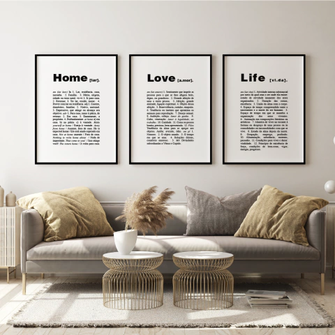 Quadro Decorativo - Trio: Home, Love e Life