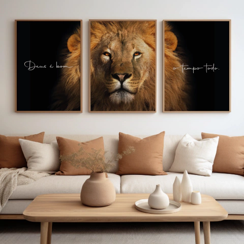 Quadro Decorativo - Trio: Leão - Deus é bom o tempo todo