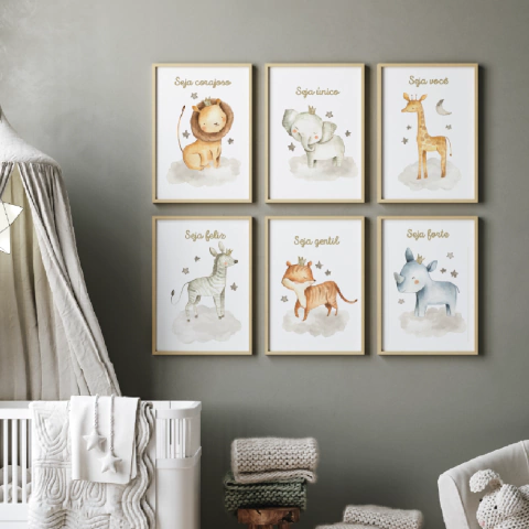 Quadro Decorativo Infantil - Coleção Safari Baby 2 (6 peças)