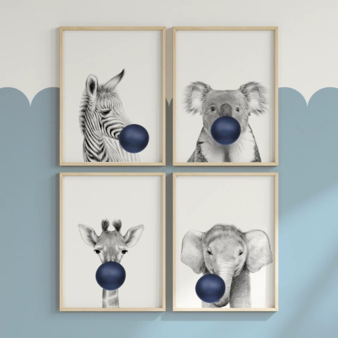 Quadro Decorativo Infantil - Quarteto Coleção Bubble Safari