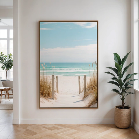 Quadro Decorativo em Canvas - Mar de Calmaria - Tons de Azul e Areia para Decorações Inspiradas na Natureza
