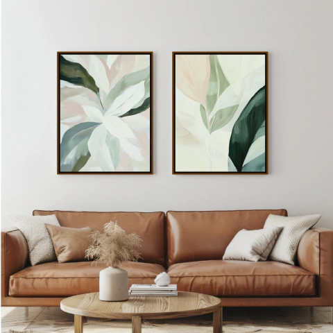 Composição Dois Quadros Decorativos em Canvas - Folhagem Abstrata 2 - comprar online