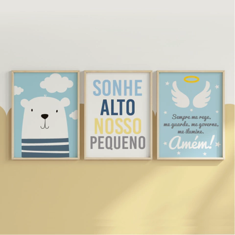 Quadro Decorativo Infantil - Trio: Sonhe Alto