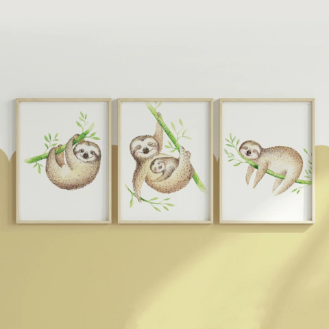 Quadro Decorativo - Trio: Bicho Preguiça