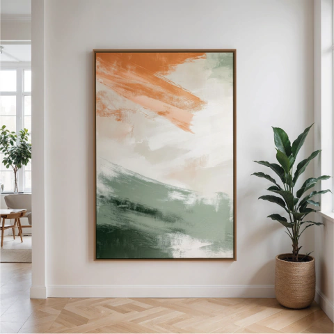 Quadro Decorativo em Canvas - Abstrato Verde com Laranja - comprar online