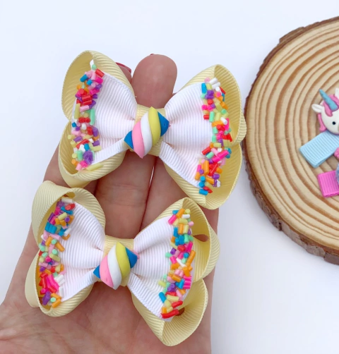 Parzinho Laço Ana Marshmallow Amarelo