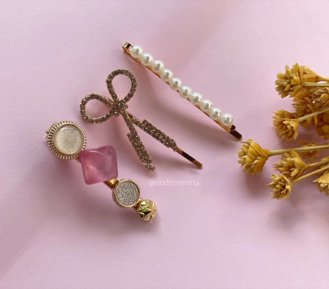 Trio hair clip tesoura pérolas