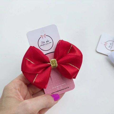 Laço Liz (M) Vermelho com detalhes em dourado