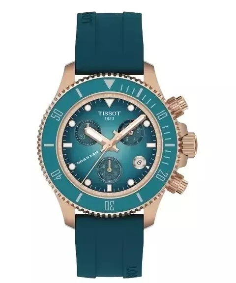 Reloj Tissot Seastar T120.217.37.041.00 – Cronógrafo Suizo 38mm Azul con Detalles en Oro Rosa - comprar online