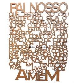 Painel Oração Pai Nosso 50cm Patinado - Atelier da Madeira