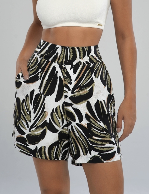 Shorts Zete Estampa Folhas Pretas