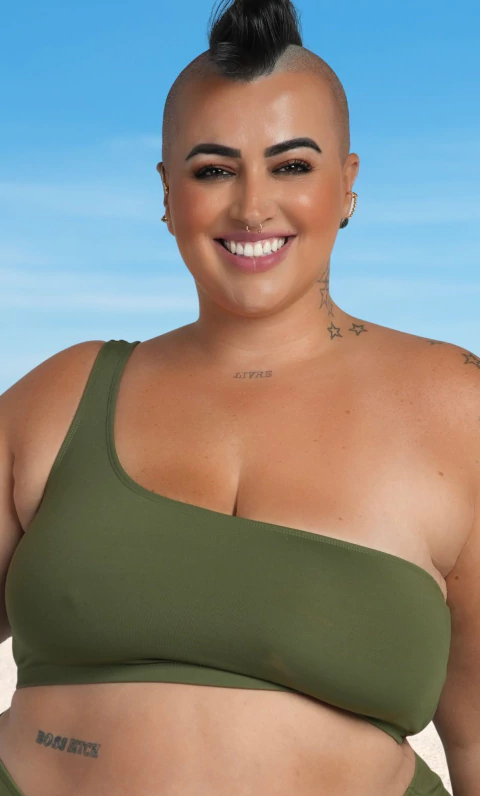 Top de Bikini de un Hombro WONDER Verde Oliva