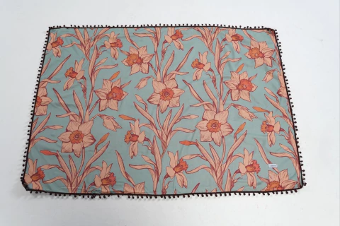 Canga Toalha Estampa Flores Salmão