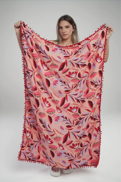 Canga Toalla con Estampado Floral Rosa
