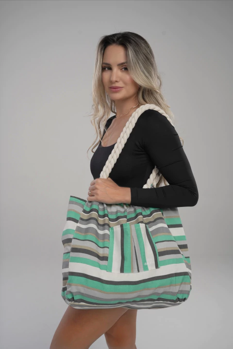 Bolsa de Praia de Lona Aleccra Cinza e Verde