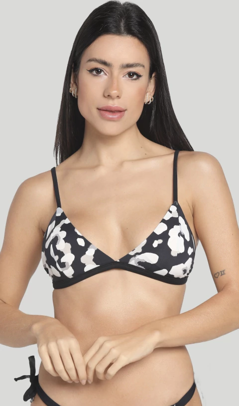 Black Jaguar Print Triangle Bikini Top