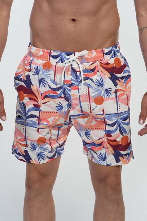 Shorts de Praia Masculino Estampa Tropical Azul