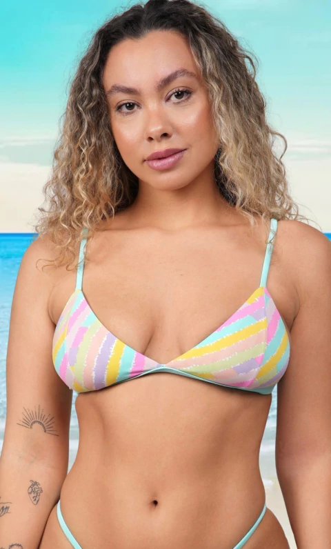 Top de Bikini Triangular con Estampado de Color