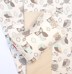Kit Cuna Acolchado + Chichonera + Almohadón Modelo Lechuzas Crudo - comprar online