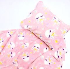 Manta Peluche + Almohadita Unicornios