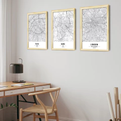 Combo x3 Cuadros Ciudades Mapa (COM-01) - Deco Factory