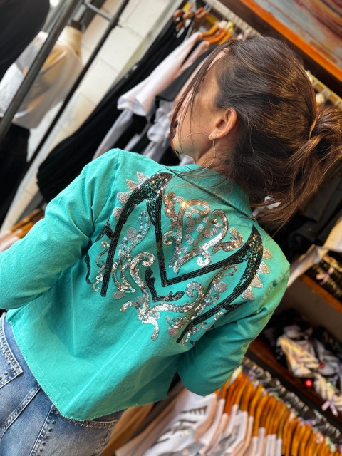 Campera Nataly de gabardina BORDADA Verde Esmerada