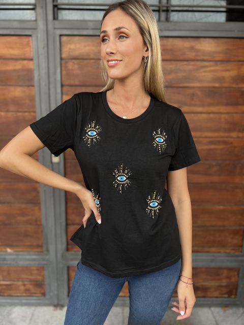 Remera Ojitos bordada Elastizada