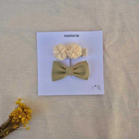 Duo Laços P - Verde e Pompom - comprar online