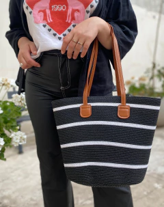 BOLSO ALLEGRA NEGRO RAYAS BLANCAS - comprar online