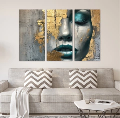 Triptico Moderno Abstracto Woman Gold - comprar online