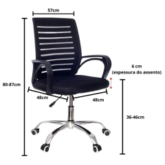 Cadeira De Escritorio Com Base Cromada Prizi Venice - Preta - EletromoveisClauro