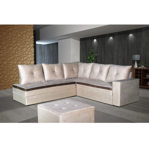 Sofá de Canto Livelo com Puff - Bom Pastor