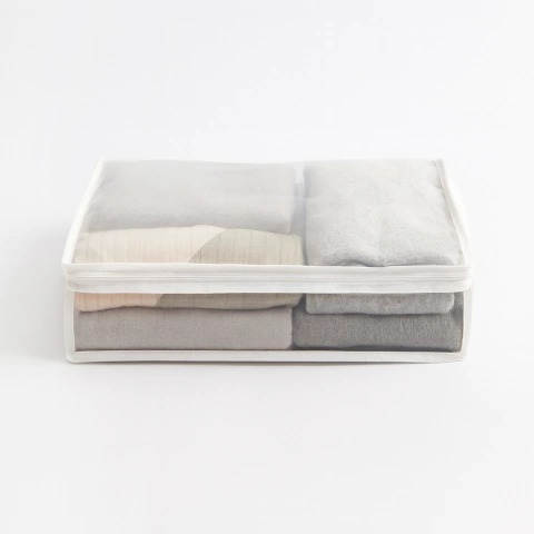 Caja organizadora para ropa frazadas transparente chico - NYSA