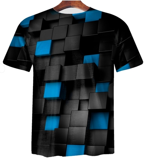 Remera ZT-0874 - Cuadrados Negros y Azules 3D - comprar online