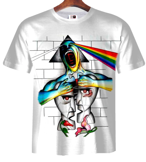 Remera ZT-1141B - Pink Floyd 4 (Dibujo Collage) Blanca