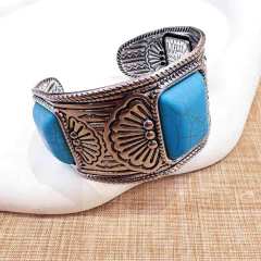 Bracelete Boho quadrado com turquesa prateado - comprar online