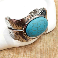 Pulseira pena Boho com turquesa prateada - comprar online