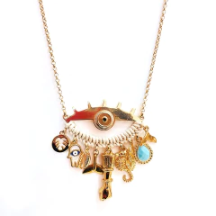Colar longo de olho grego maxi com pingentes dourado na internet