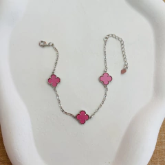 Pulseira de trevo vermelha rosa prateada