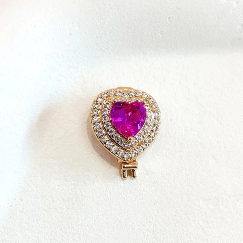 Berloque Charm Coraçao médio dourado com pedra pink - comprar online